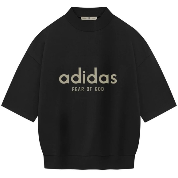Fear Of God X Adidas Black Heavy Pullover Tee 3/4 Sleeve Mock Neck Unisex NWT - Picture 1 of 9